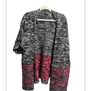 Boho Aztec Tribal Southwestern Print Knit Cardigan Sweater Duster Top M Oversize